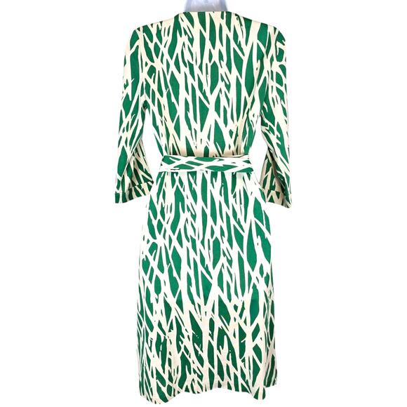 Diane von Furstenberg Julian Wrap Dress Twigs Green White 100% Silk Jersey 12 - Picture 3 of 12